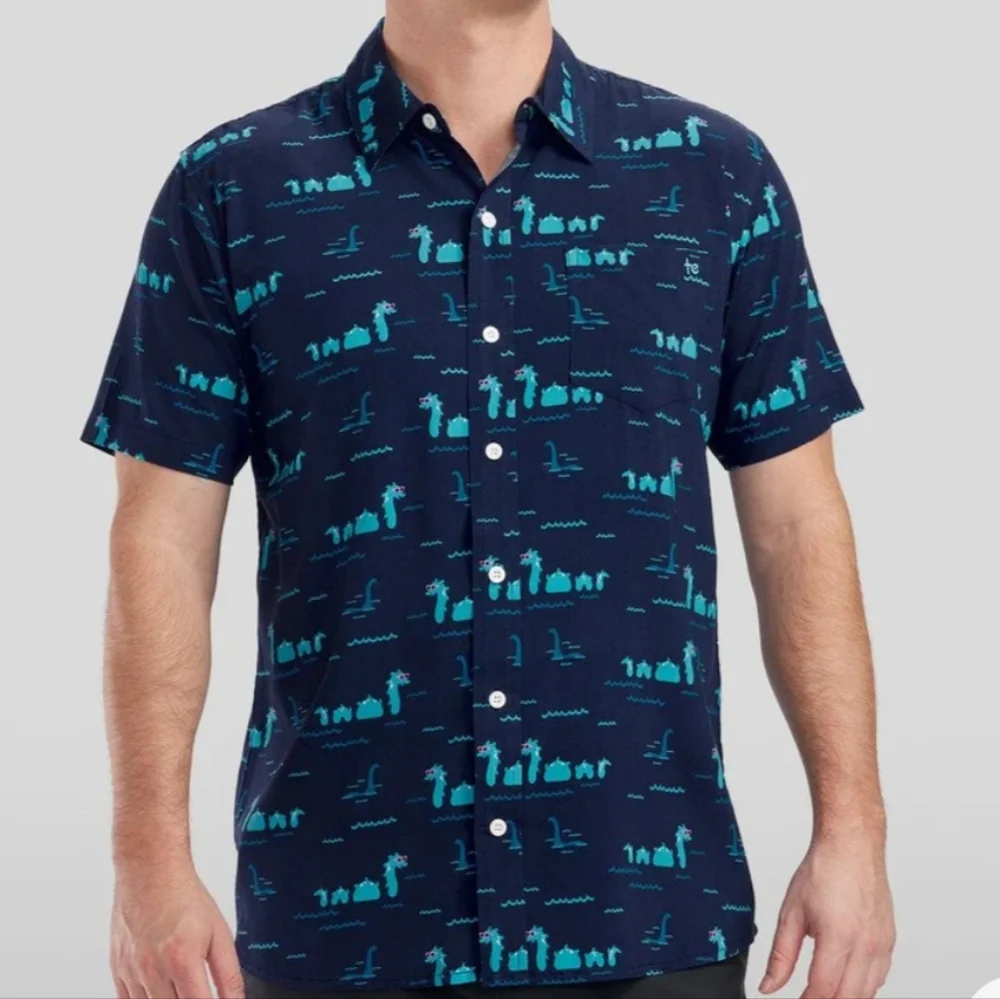 Tipsy Elves "Nothin But Nessy" Hawaiian Shirt, Men XS, Cotton Button Up - Picture 3 of 13